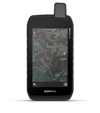 Render of a Montana 700 GPS Unit with Satellite Mapping displaying on screen.