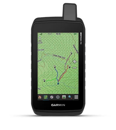 Render of a Montana 700 GPS Unit showing Dog Tracking features on screen.